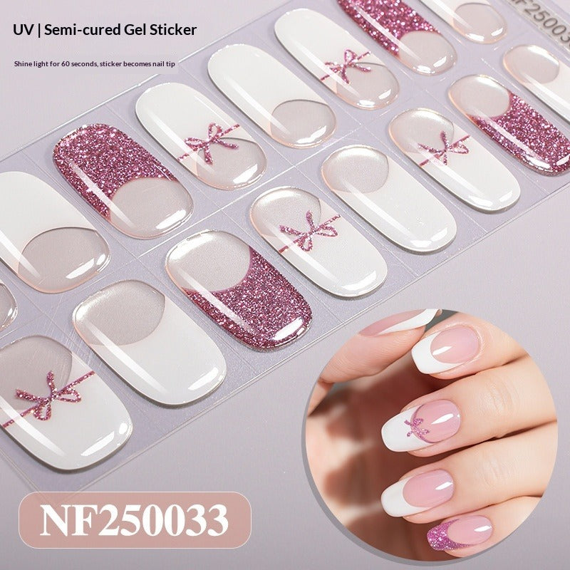Semi-Cured Gel Nail Strips French Leopard Floral Glossy Design (MOQ=3)