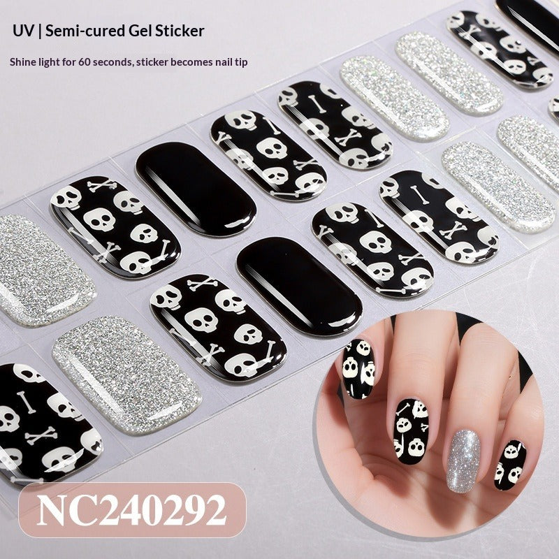 Semi-Cured Gel Nail Strips Halloween Glow Gothic Spiderweb Ghost Design (MOQ=3)