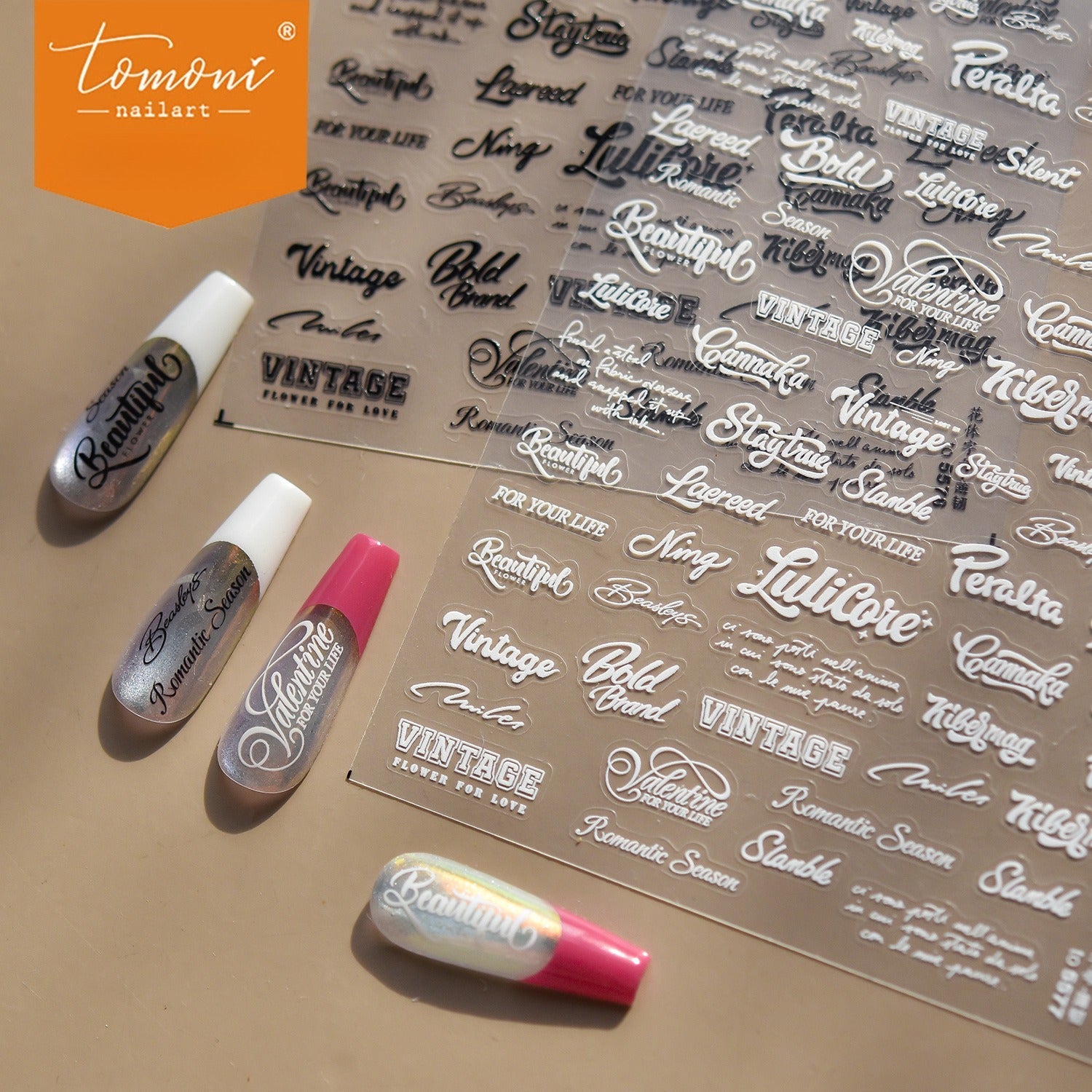 intage Cursive English Collection: "Vintage Love Letter" – 3D Embossed Nail Sticker