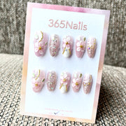 365nails: "Soft Bloom" – 3D Floral Handmade Medium Almond Nails