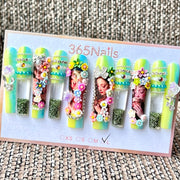 365nails: "Tropical Floral Maiden" – Handmade Liquid Motion Press-On Long Pipe Nails-5.5cm