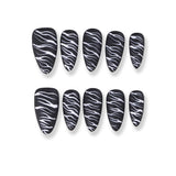 Simple hand-made black and white pattern press on nails