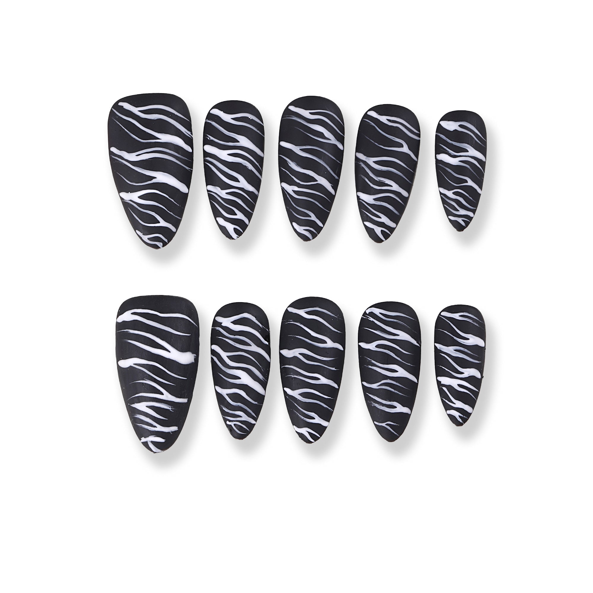 Simple hand-made black and white pattern press on nails