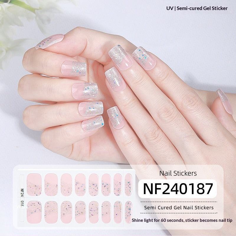 Semi-Cured Gel Nail Strips Colorblock Glitter Shimmer Glossy Design (MOQ=3)