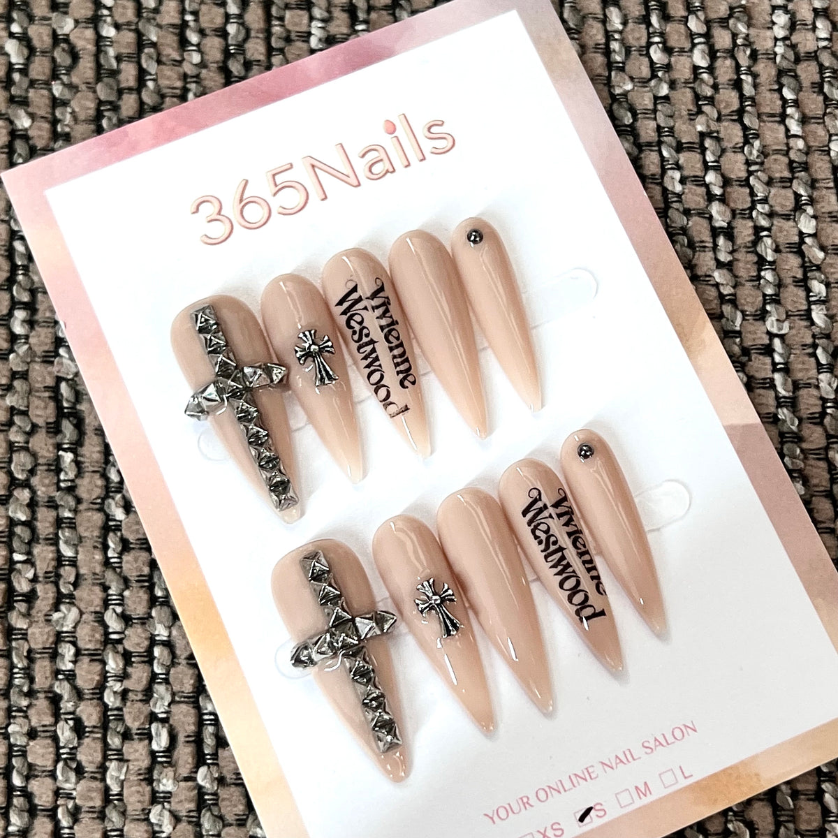 Urban Cross - Nude Silver Graphic Press-On Nails