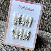 Pearl Dot Cross - White Charm Square Press-On Nails