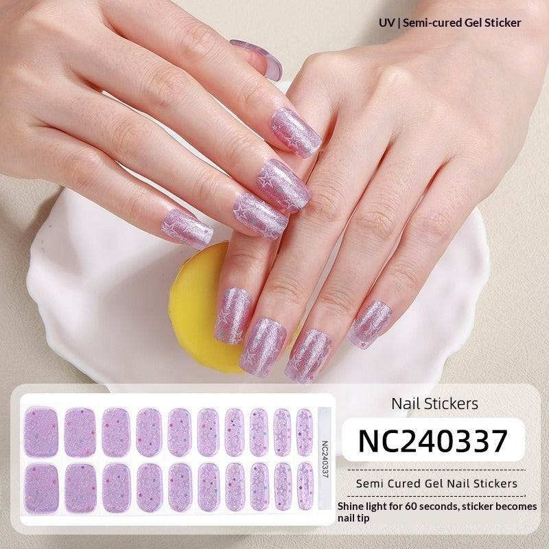 Semi-Cured Gel Nail Strips Sparkle Rainbow Aurora Sheer Glossy Design (MOQ=3)