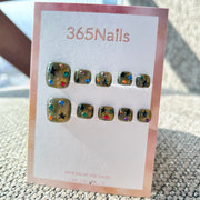 365nails: 橄欖色星空水鑽 – 手工製足部穿戴甲