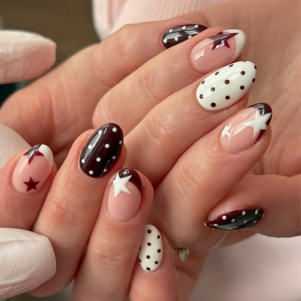 French Animal Print Glossy Brown Almond Short Press On Nails – Design 14