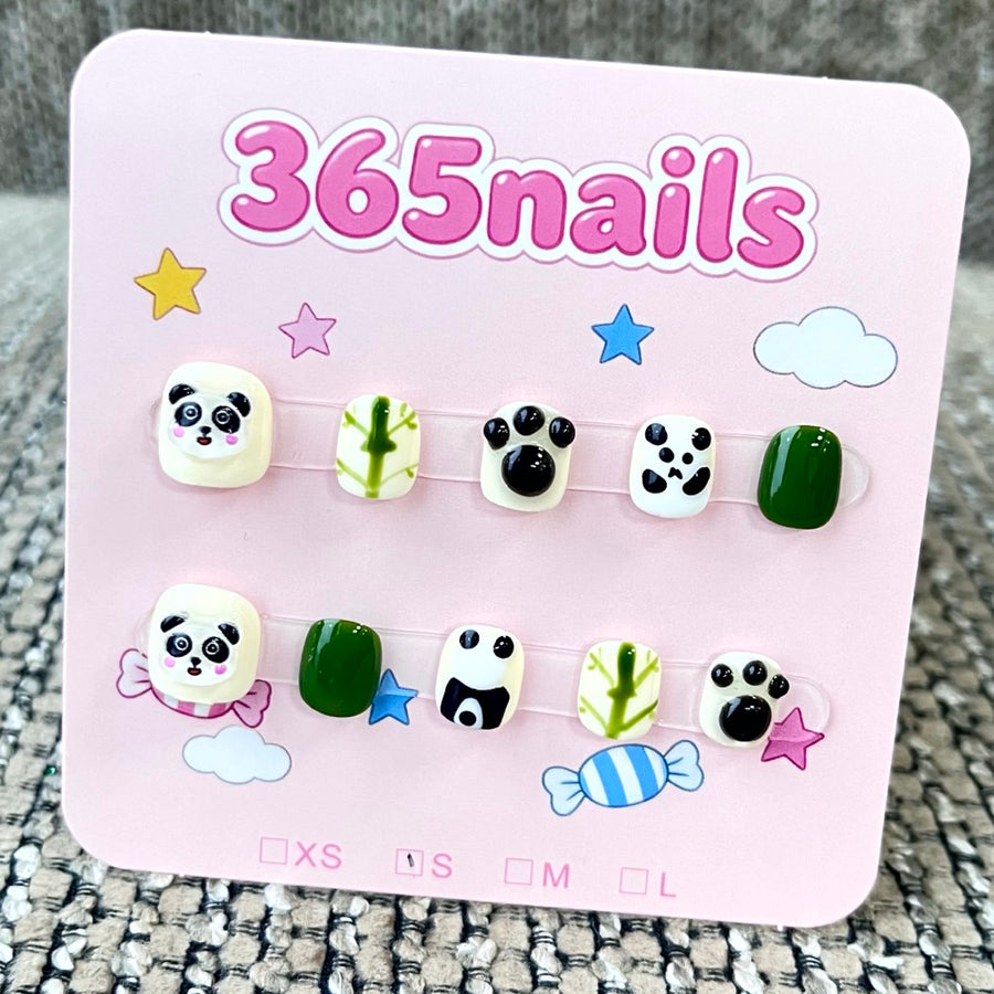 365nails 대나무 판다 3D 동물 캐릭터 수제 숏 스퀘어형 네일