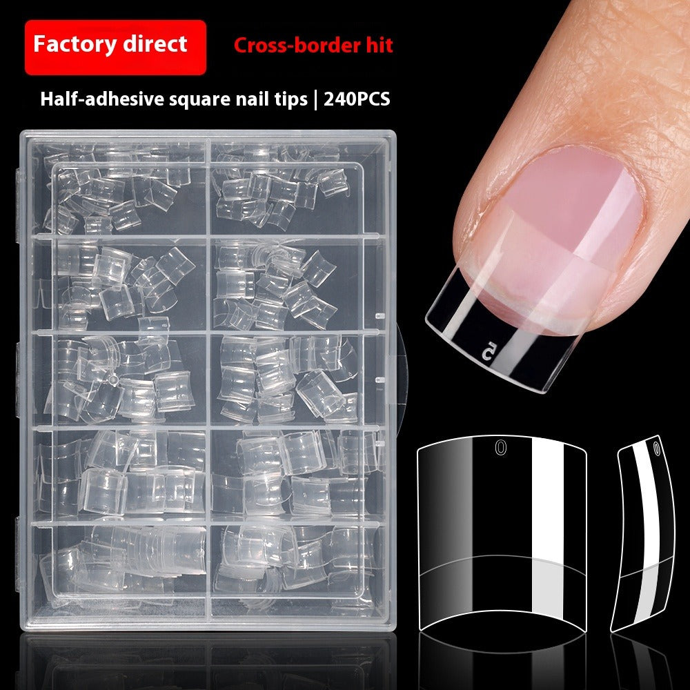 Nail Tips Amazon popular transparent square nail piece 240 pieces boxed short half sticker fake nail manicure press on nails piece