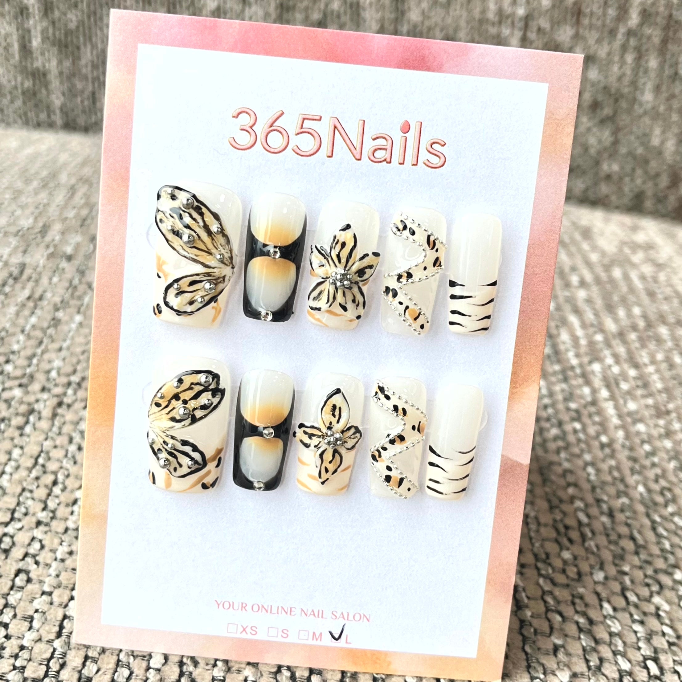 365nails: "Leopardo Selvagem" – Borboleta 3D e Unhas Quadradas Manuais com Estampa de Animal Safari