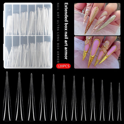 Nail Tips Long salons press on nails pieces, long tip 120 pieces, boxed transparent thin dog lengthened art nail pieces, women