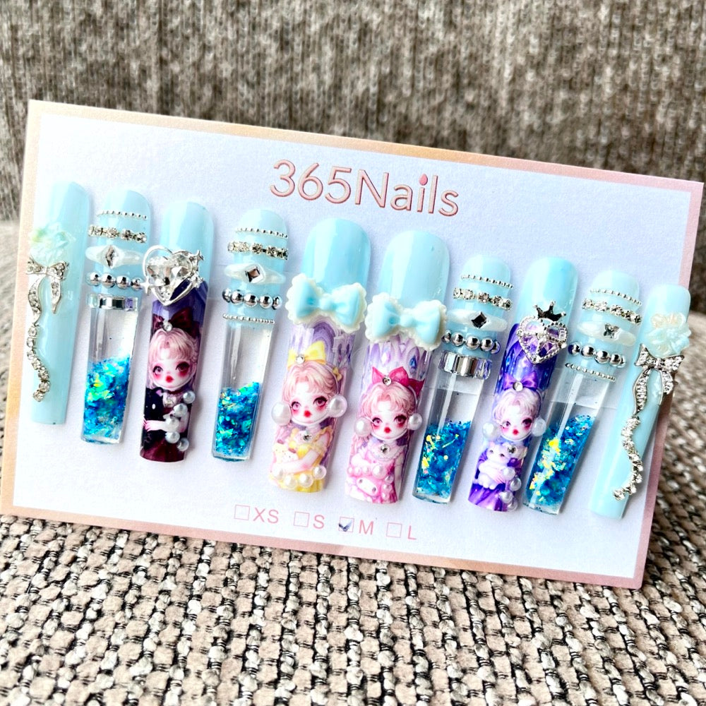 365nails: "Sweet Dream" – 3D Figure Art Handmade Coffin Nails-5.5cm