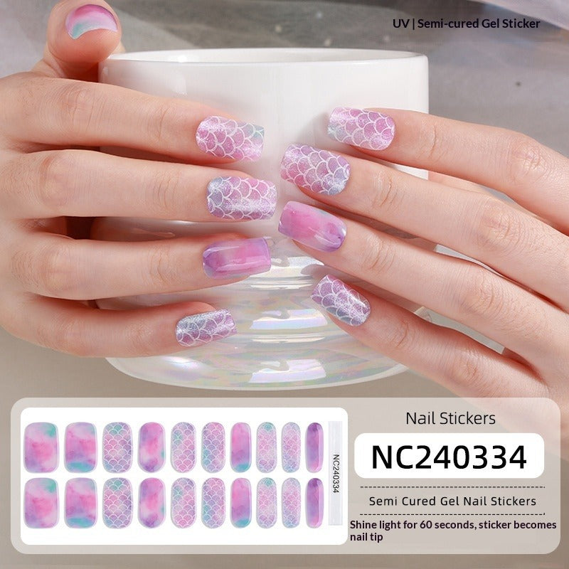 Semi-Cured Gel Nail Strips Sparkle Rainbow Aurora Sheer Glossy Design (MOQ=3)