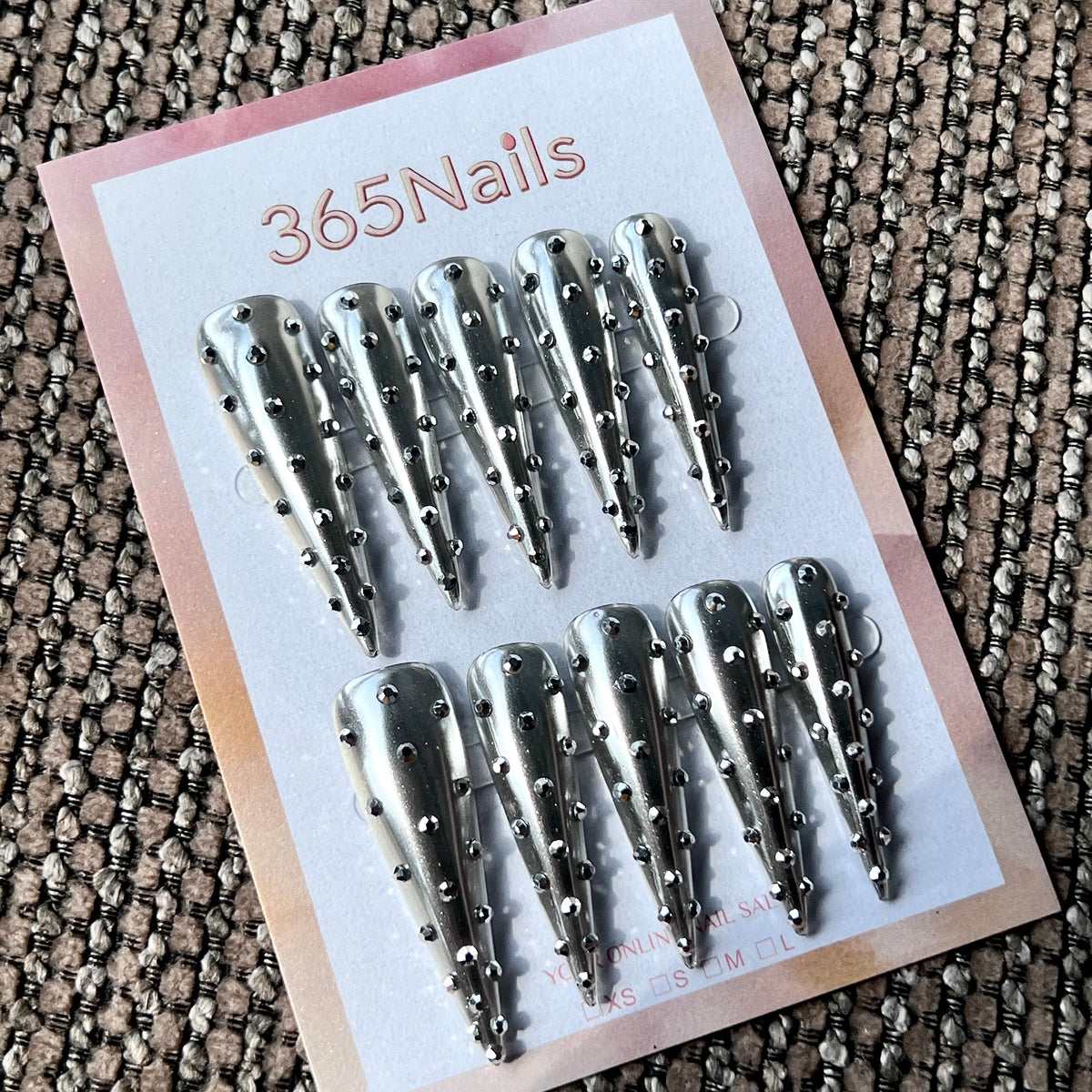 Chrome Stardust - Silver Crystal Stiletto Press-On Nails | Crystal Armor Series