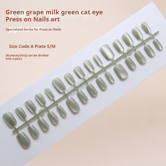 Nail Tips  prefabricated nail, simple, clean, green cat eye, solid color temperament, fashionable girl, white press on nails 30 pieces｜365nails