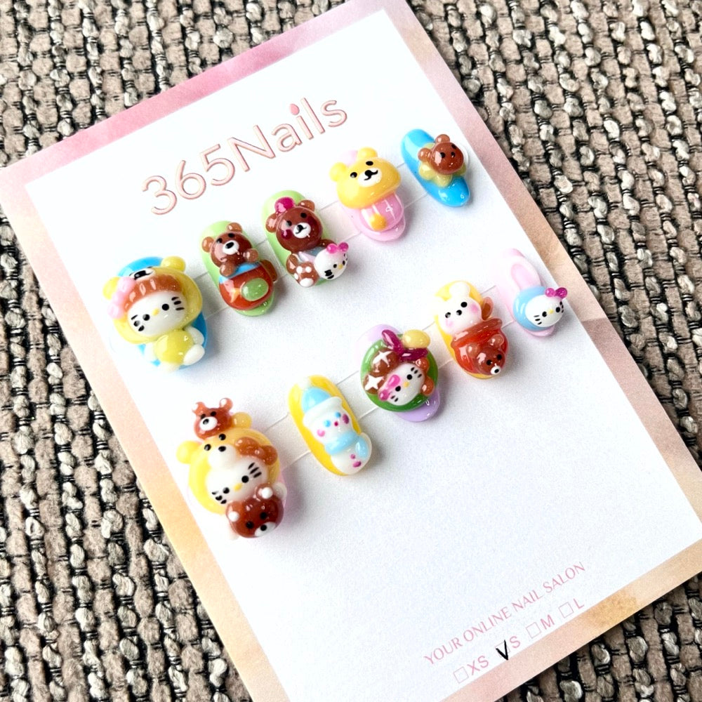 365nails: "Cartoon Carnival" – 3D Character Handmade Short Square Nails