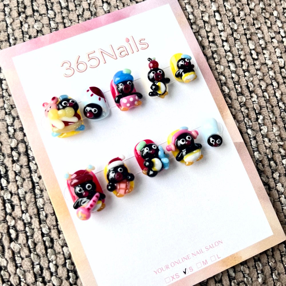 365nails: "Penguin's Icy Playground" – 3D Character Short Square Nails