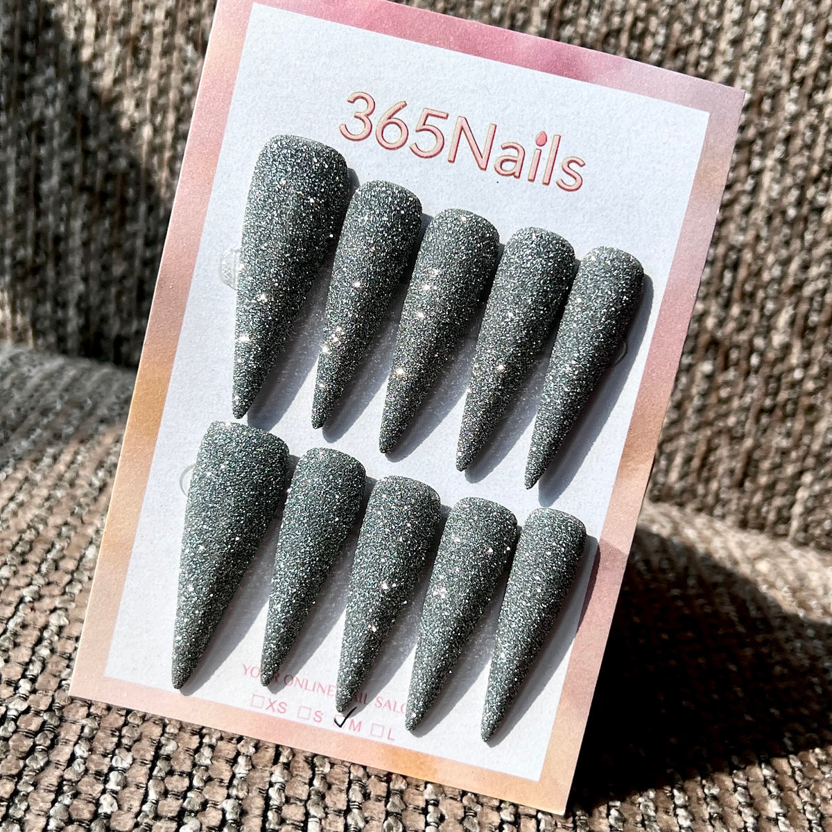 Silver Smoke - Grey Fine Glitter Stiletto Press-On Nails | Starry Glitter Series