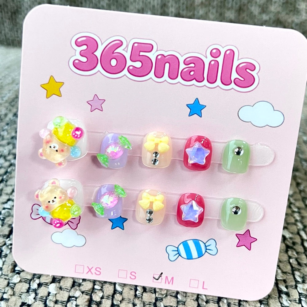 365nails: "Pastel Playground" – 3D Character Handmade Short Nails