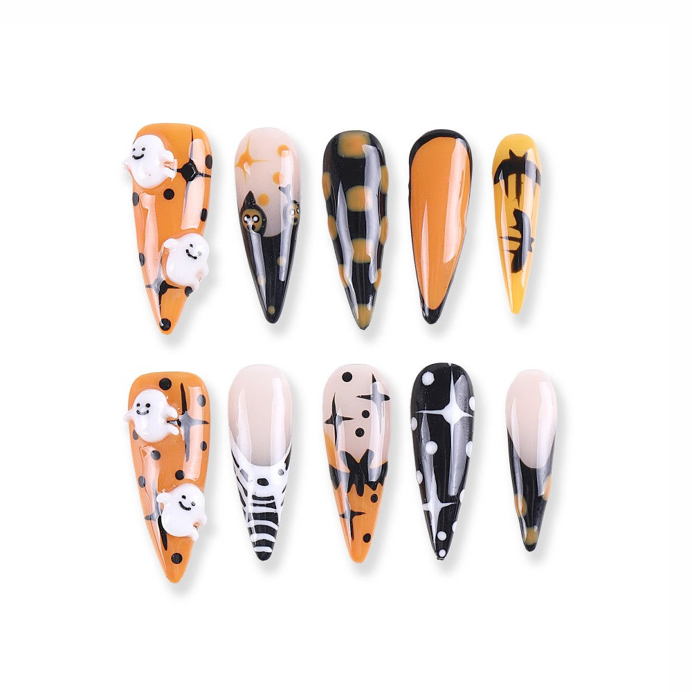 Halloween Ghost and Bat Press-On Nails ( MOQ=5pcs )