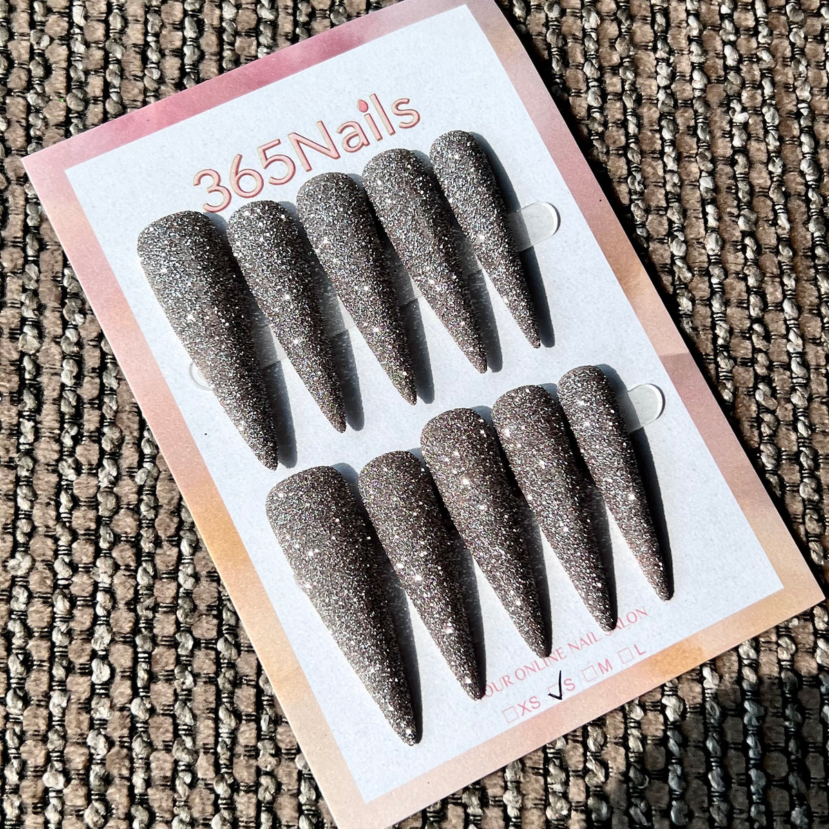 Champagne Taupe - Fine Glitter Stiletto Press-On Nails | Starry Glitter Series