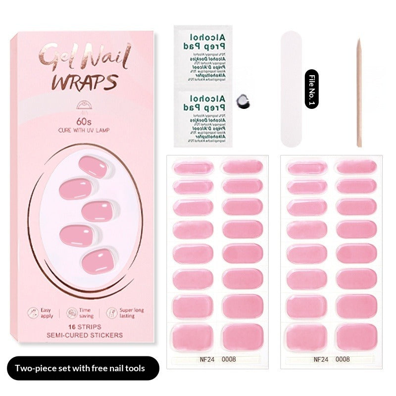 Semi-Cured Gel Nail Strips Pure Solid Glitter Glossy Design (MOQ=3)