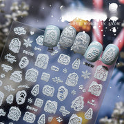 冬季雪人系列：「可愛雪人與雪花」— 3D 浮雕指甲貼