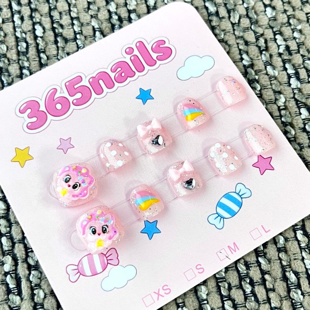 365nails: "Pink Puppy's Rainbow" – 3D Character Handmade Short Nails