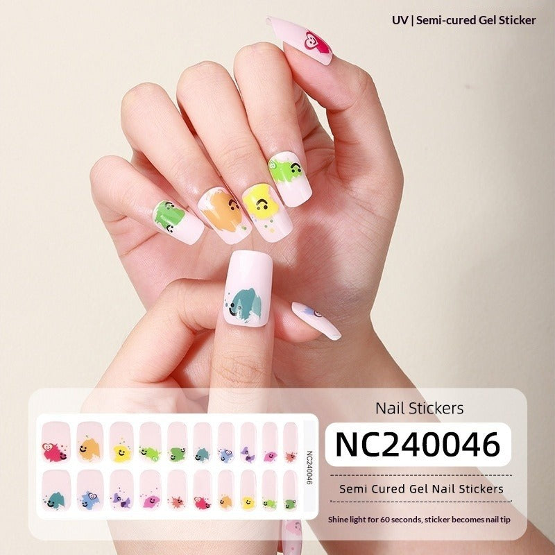 Semi-Cured Gel Nail Strips Sparkle Cat Eye Pearl Glossy Design (MOQ=3)