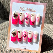 365nails: "Realeza Rosa Choque" – Unhas Postiças Cônicas com Coração de Joia 3D Feitas à Mão