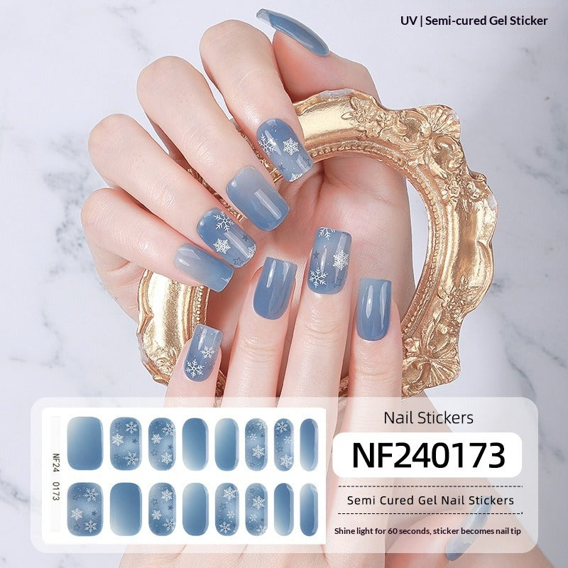 Semi-Cured Gel Nail Strips Christmas Snowflake Festive Glossy Design (MOQ=3)