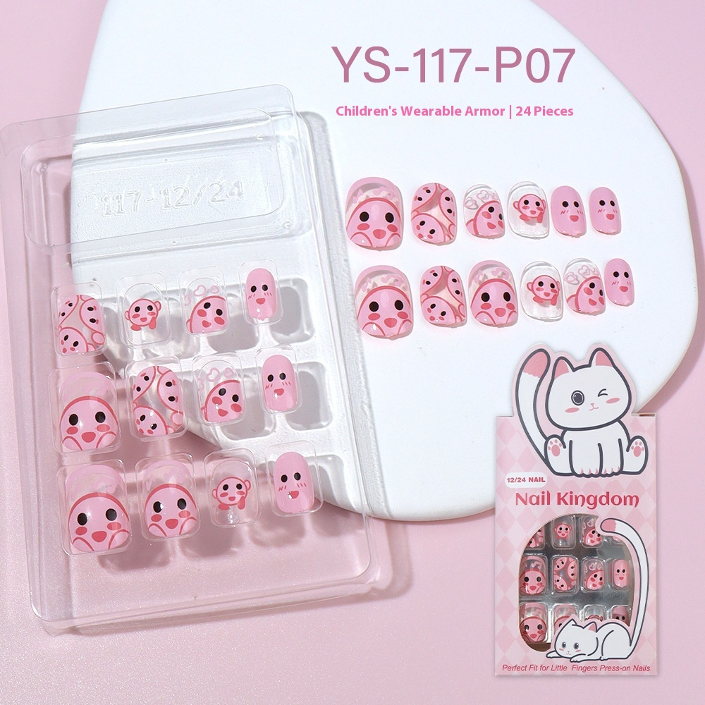 Children press on nails, cartoon 24-piece boxed finished product, sweet and cute children's removable fake nail patch manicure