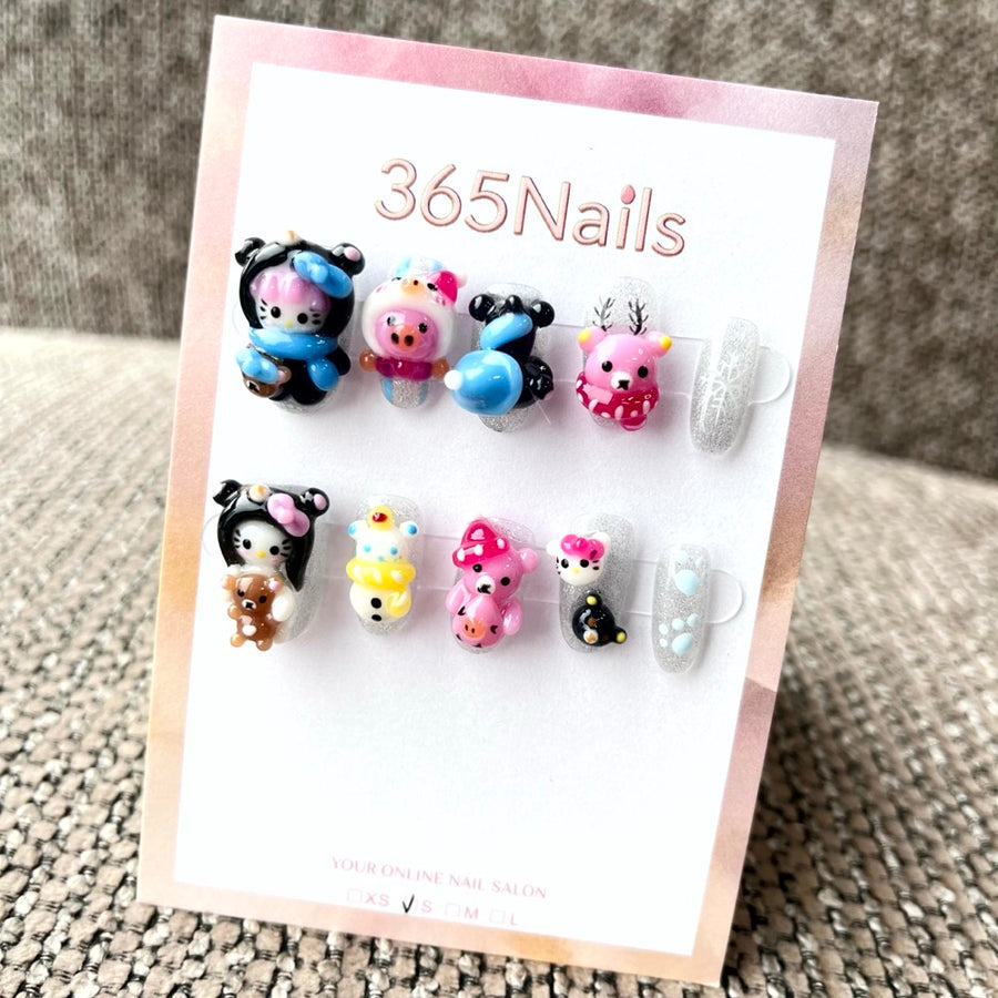 365nails: "Cute Critter Party" – 3D Cartoon Short Square Nails