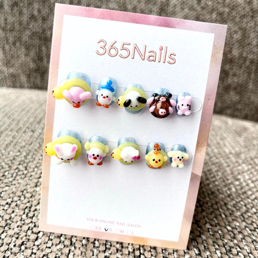 365nails: "Cozy Critters" – 3D Pastel Cartoon Short Square Nails