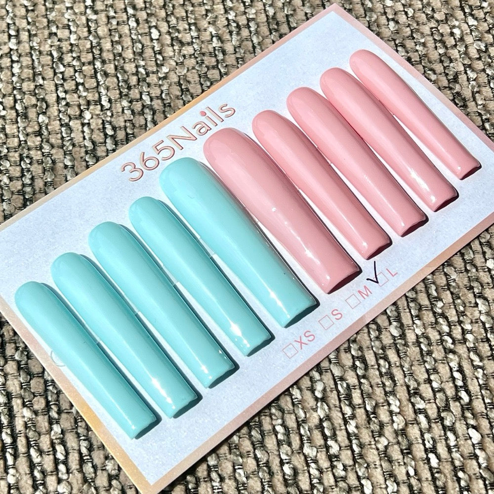 365nails: "Mint Macaron" – 투톤 컬러 블록 수제 프레스온 스퀘어형 네일
