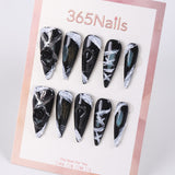 365Nails Midnight Scratch Press-On Nails in Matte Black with Silver Streaks and 3D Rose