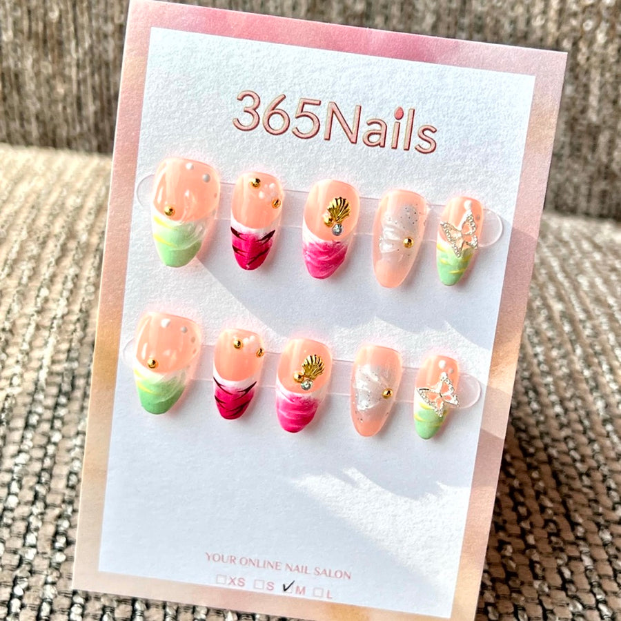 "Summer Watercolor Butterfly" - Wholesale Ultra-Soft Flexible Fit Handmade Nails (MOQ=100)