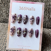 Purple Floral Rhinestone Press-On Nails