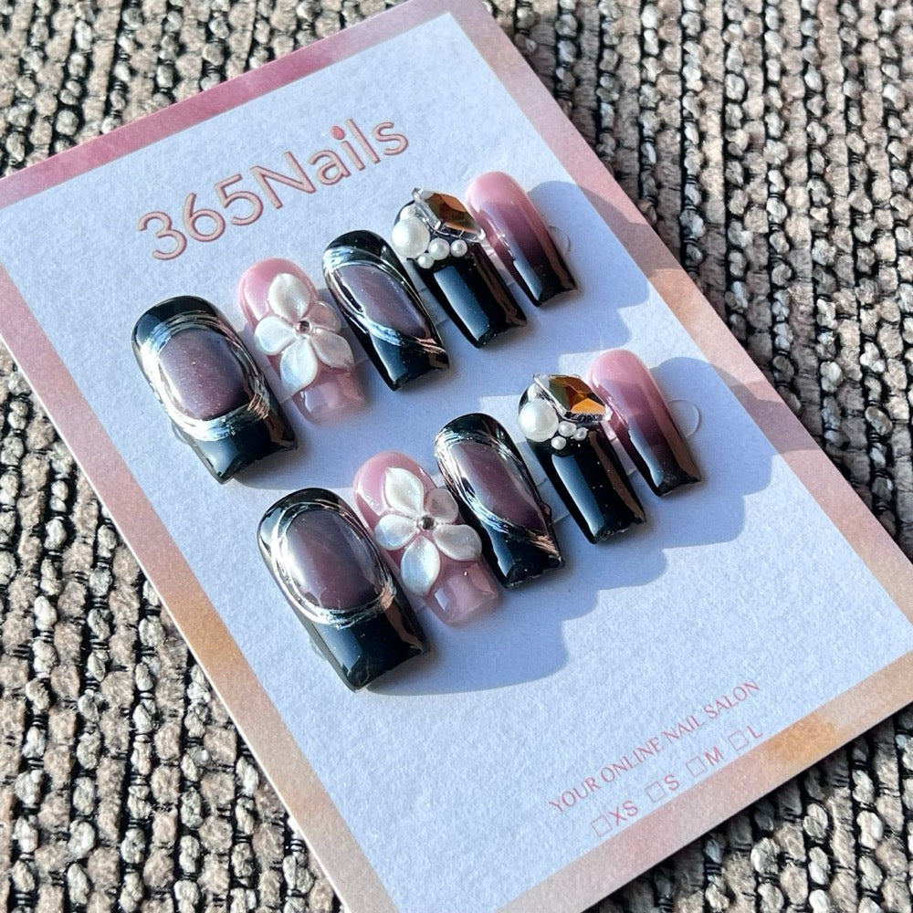 365nails: "Black & Purple Gothic" – Handmade Medium Square Press-On Nails