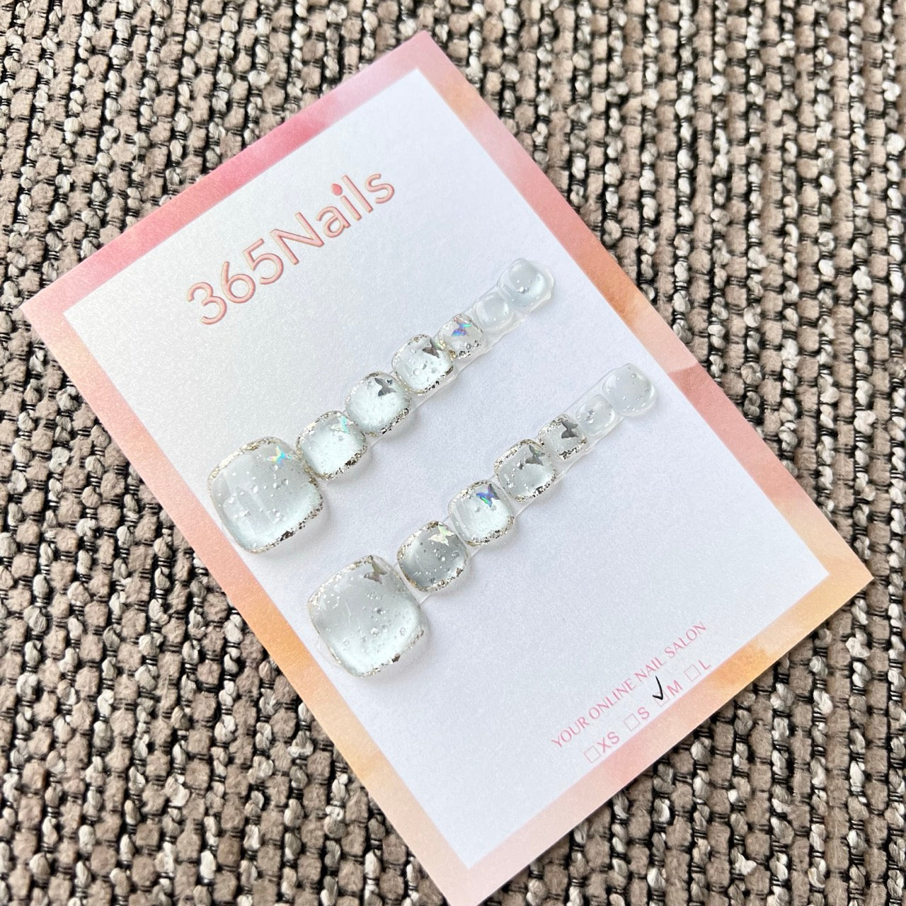 365nails: "moonlight white shattered glitter" – handmade press-on pedicure