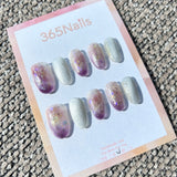 Ethereal Ink: "Galaxy Mist" – Grape Purple Gradient & White Cat Eye with Glitter & Silver Lines Oval Nails