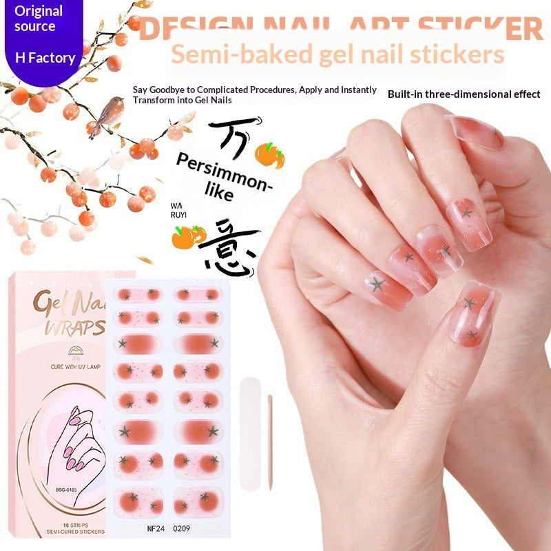 Semi-Cured Gel Nail Strips French Gradient Glitter Bow Glossy Design (MOQ=3)