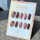 Ethereal Ink: "Amethyst Cocoa" – Deep Cocoa Purple Cat Eye & Dusty Pink Marble with Gold Foil Oval Nails