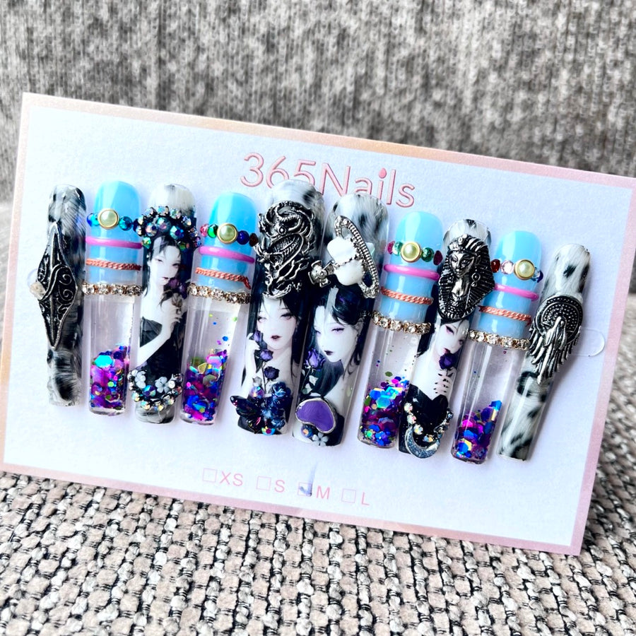 365nails: "Gothic Masquerade" – 3D Figure Art Handmade Coffin Nails-5.5cm