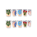 Creamy nude pink speckled French style × 3D cherry blossom short square press on nail