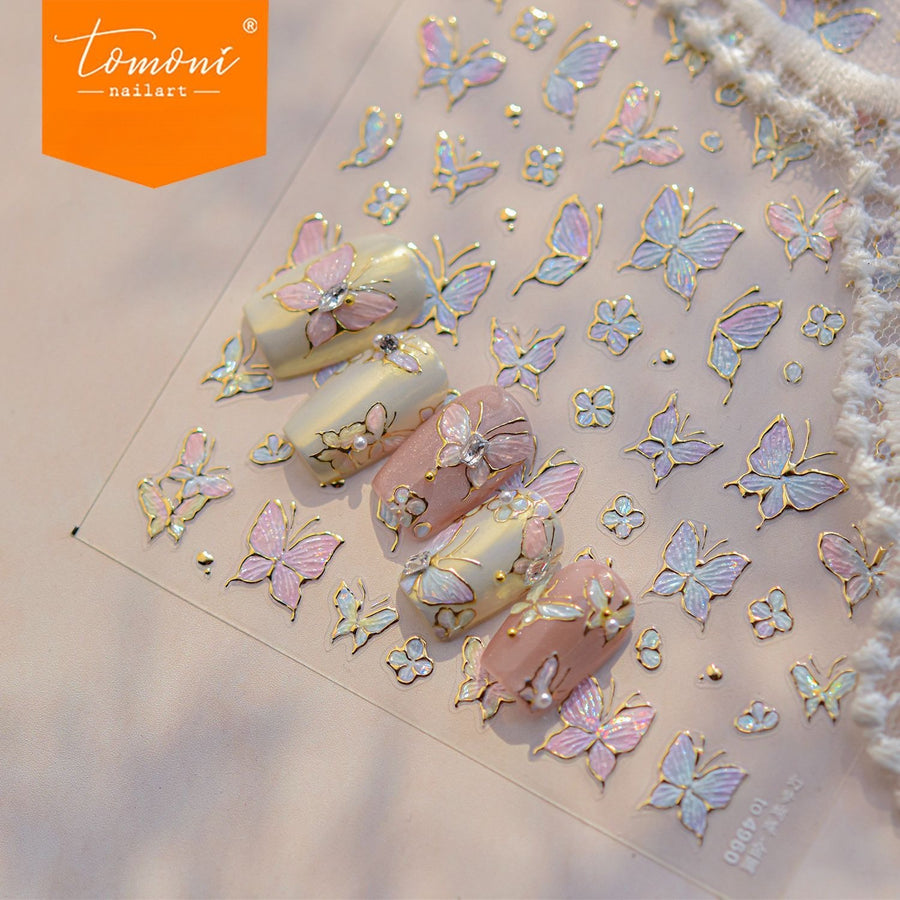 Pastel Aurora Butterfly Nail Stickers – 5D Embossed Dreamy Flutter Set