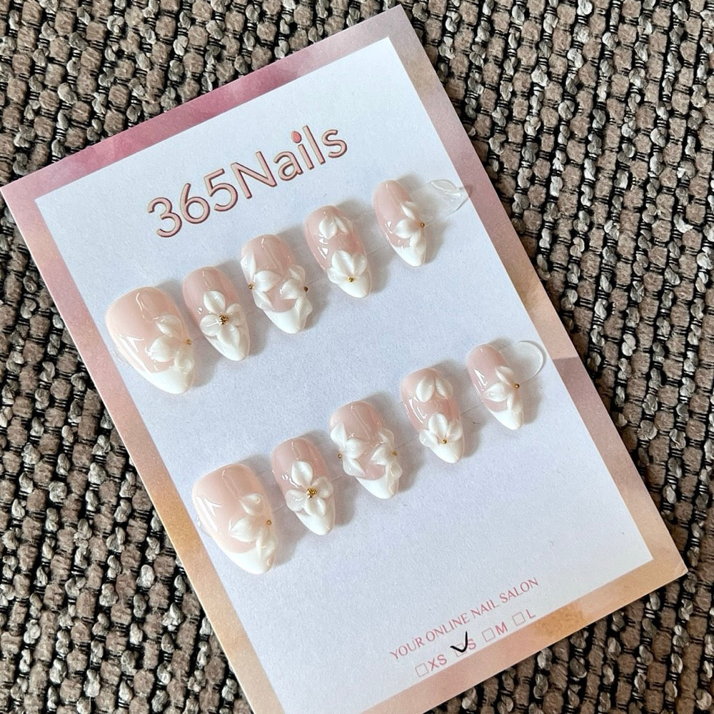 Ivory Petal - Nude White 3D Floral Press-On Nails