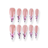 Sweet cool pink leopard V French long pointed press on nail